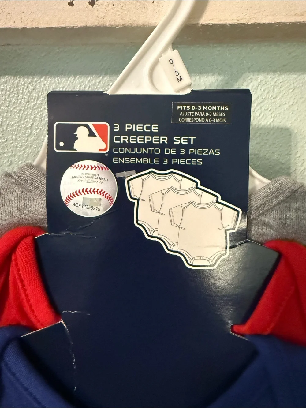 NWT MLB Chicago Cubs 3-Piece Baby Creeper Set Blue, Red, Gray Bodysuits Size 3M